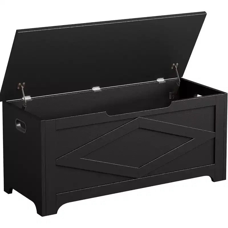 Storage Ottoman with Irregular Legs, MDF Material, 39.4, Rhombus Pattern, Black, for Living Room & Bedroom
