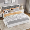 Acekool Modern Tufted Upholstered Bed Frame, White Platform Bed with Headboard for Bedroom or Apartment