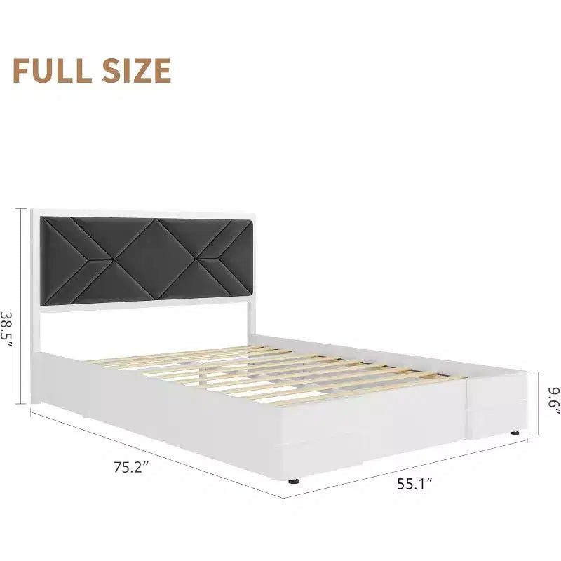 Cadre de lit moderne matelassé Acekool, lit plateforme blanc avec tête de lit pour chambre ou appartement