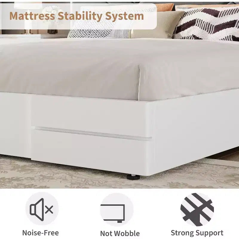 Cadre de lit moderne matelassé Acekool, lit plateforme blanc avec tête de lit pour chambre ou appartement