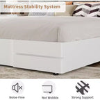 Cadre de lit moderne matelassé Acekool, lit plateforme blanc avec tête de lit pour chambre ou appartement