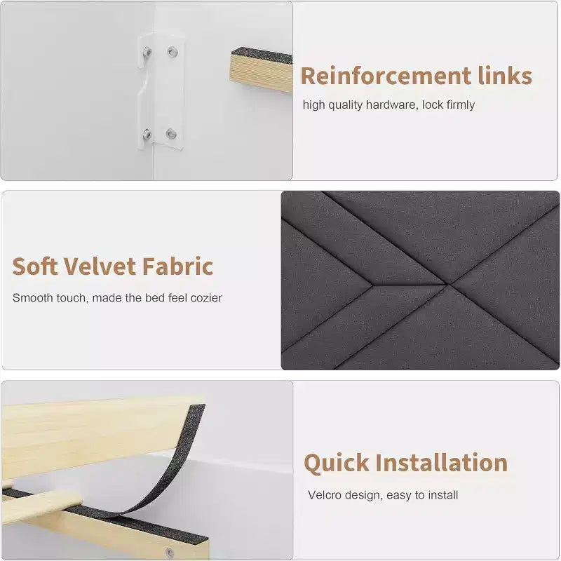 Cadre de lit moderne matelassé Acekool, lit plateforme blanc avec tête de lit pour chambre ou appartement