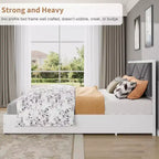 Cadre de lit moderne matelassé Acekool, lit plateforme blanc avec tête de lit pour chambre ou appartement