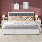 Cadre de lit moderne matelassé Acekool, lit plateforme blanc avec tête de lit pour chambre ou appartement