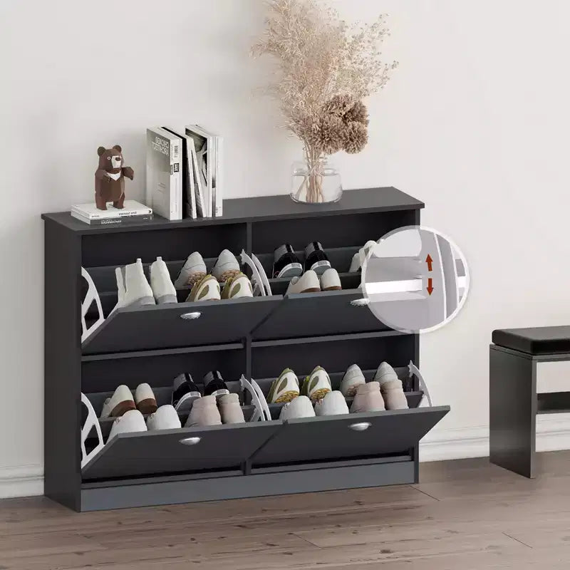 Meuble à chaussures en bois, meuble à chaussures fin et étroit dissimulé avec 4 tiroirs pour entrée, hall d'entrée, couloir, chambre