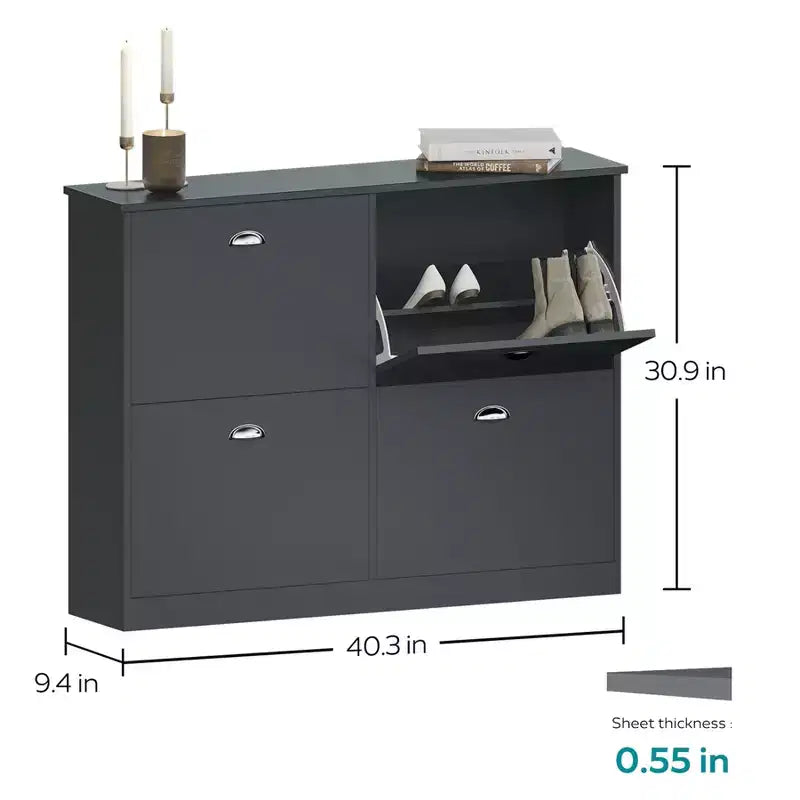 Meuble à chaussures en bois, meuble à chaussures fin et étroit dissimulé avec 4 tiroirs pour entrée, hall d'entrée, couloir, chambre