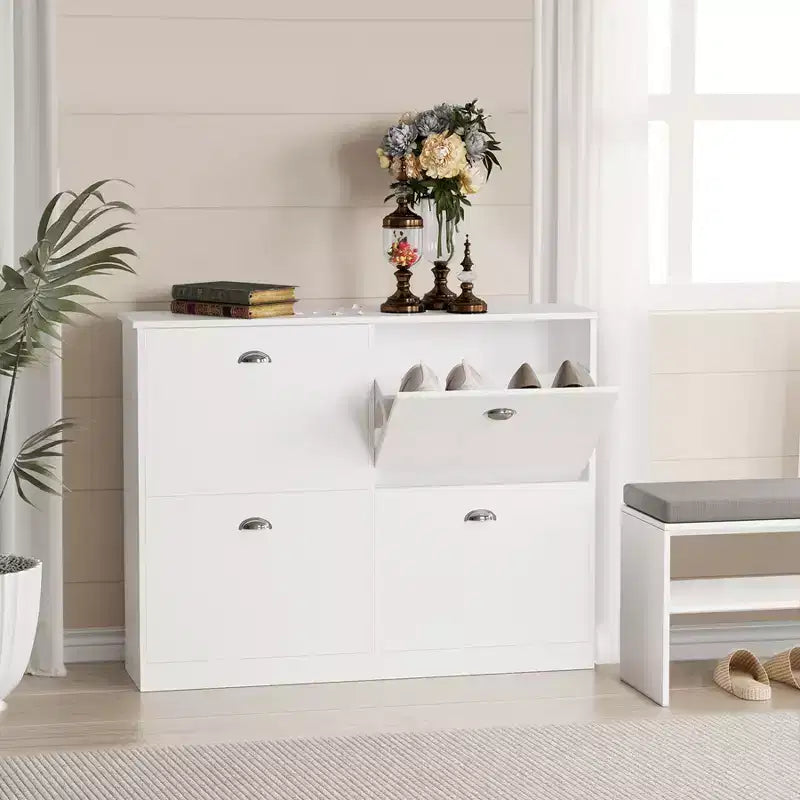 Meuble à chaussures en bois, meuble à chaussures fin et étroit dissimulé avec 4 tiroirs pour entrée, hall d'entrée, couloir, chambre