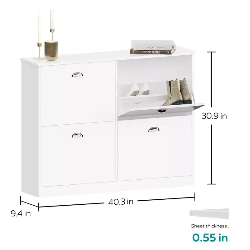 Meuble à chaussures en bois, meuble à chaussures fin et étroit dissimulé avec 4 tiroirs pour entrée, hall d'entrée, couloir, chambre