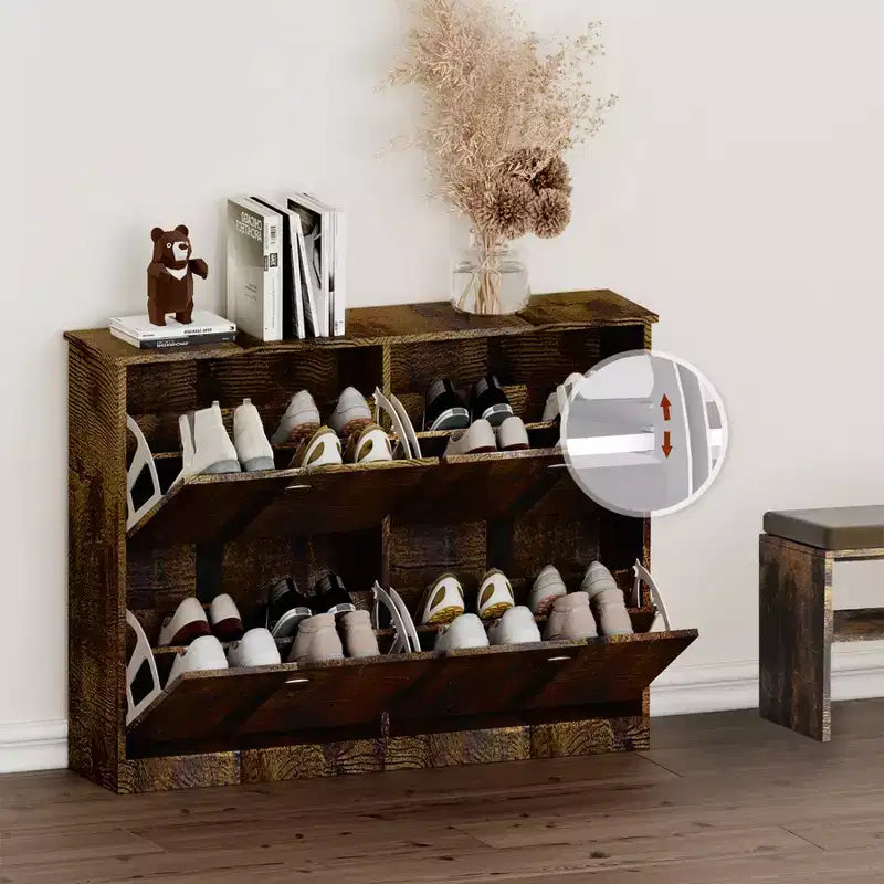 Meuble à chaussures en bois, meuble à chaussures fin et étroit dissimulé avec 4 tiroirs pour entrée, hall d'entrée, couloir, chambre