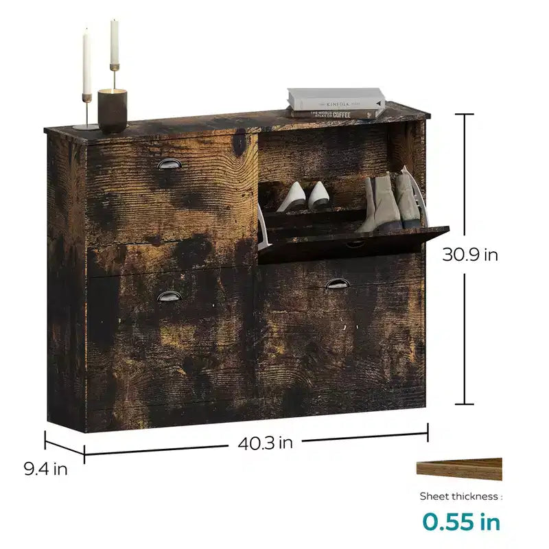 Meuble à chaussures en bois, meuble à chaussures fin et étroit dissimulé avec 4 tiroirs pour entrée, hall d'entrée, couloir, chambre