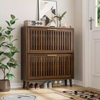 JVNOXK Meuble à chaussures autoportant de style Mid-Century Moderne de 80 cm avec 2 tiroirs basculants, rangement à chaussures style clôture pour couloirs et entrées