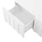 MAYEERTY Meuble TV Blanc Élégant, Console Multimédia Design Arc avec 4 Tiroirs pour TV 80"