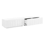 MAYEERTY Meuble TV Blanc Élégant, Console Multimédia Design Arc avec 4 Tiroirs pour TV 80"