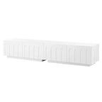 MAYEERTY Meuble TV Blanc Élégant, Console Multimédia Design Arc avec 4 Tiroirs pour TV 80"