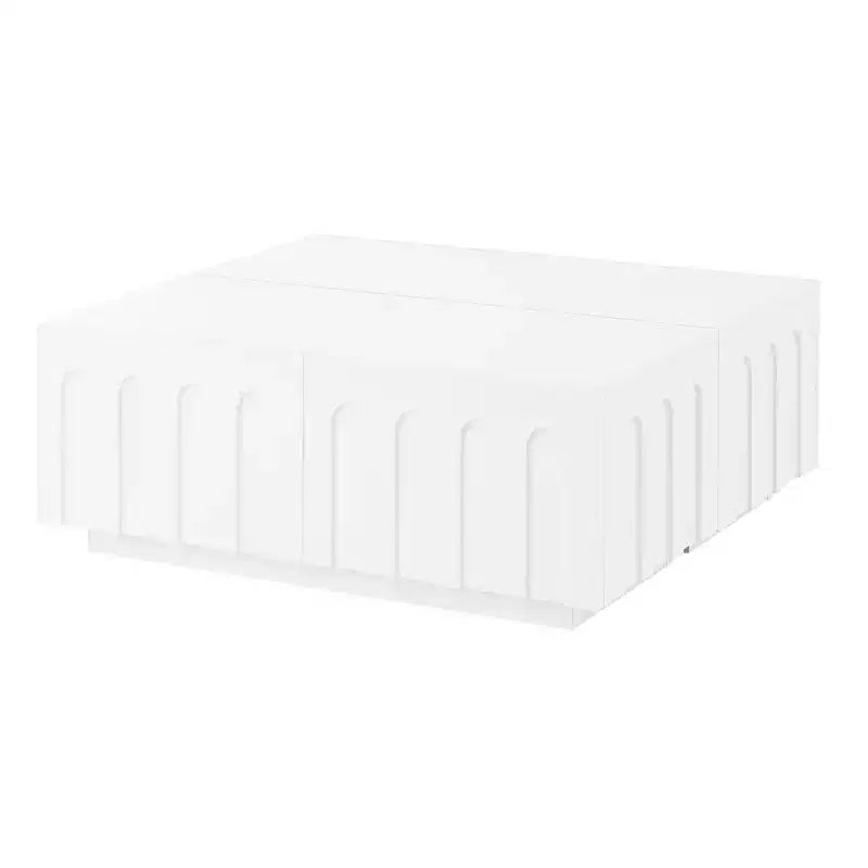 MAYEERTY Meuble TV Blanc Élégant, Console Multimédia Design Arc avec 4 Tiroirs pour TV 80"