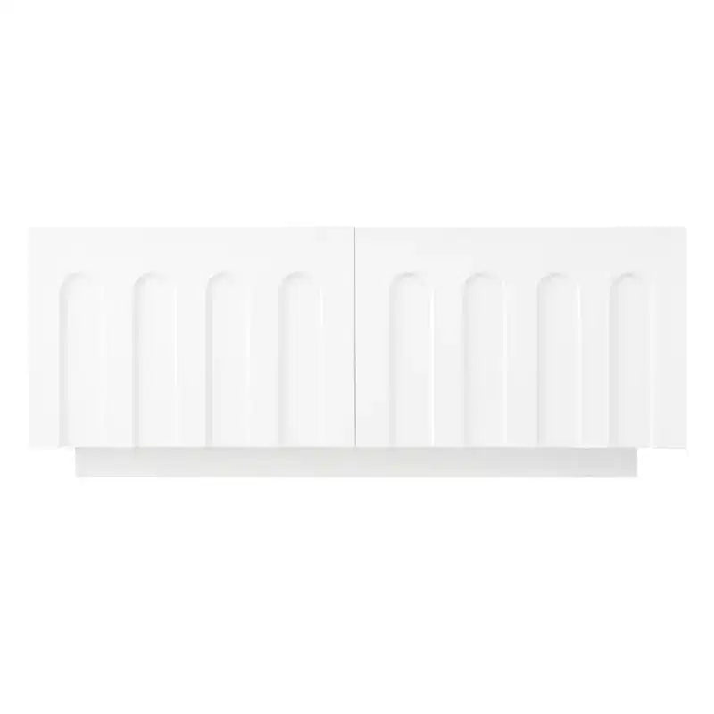 MAYEERTY Meuble TV Blanc Élégant, Console Multimédia Design Arc avec 4 Tiroirs pour TV 80"