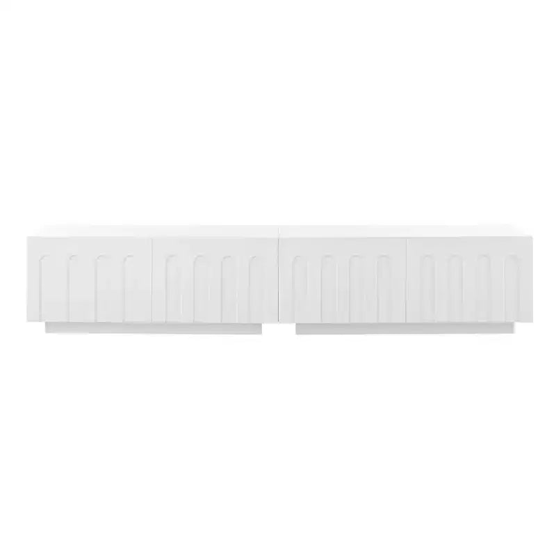 MAYEERTY Meuble TV Blanc Élégant, Console Multimédia Design Arc avec 4 Tiroirs pour TV 80"