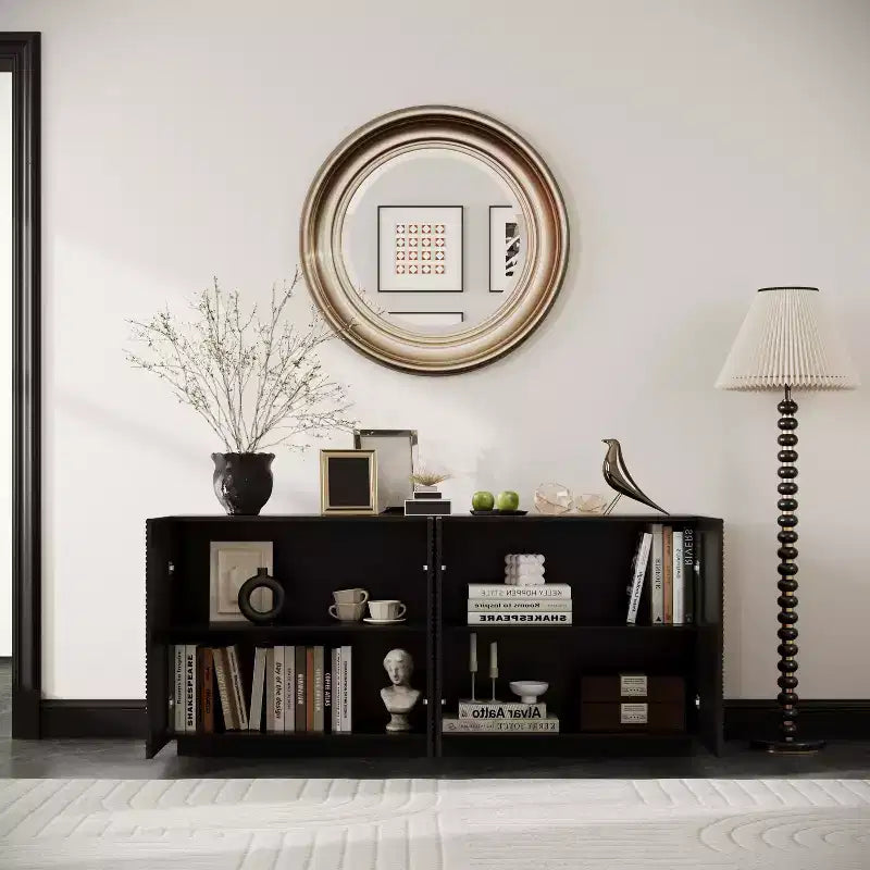 Buffet bahut moderne du milieu du siècle, 152 cm, avec rangement, étagères réglables, motif géométrique, meuble TV pour salon