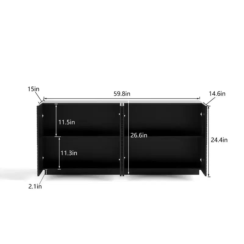 Buffet bahut moderne du milieu du siècle, 152 cm, avec rangement, étagères réglables, motif géométrique, meuble TV pour salon
