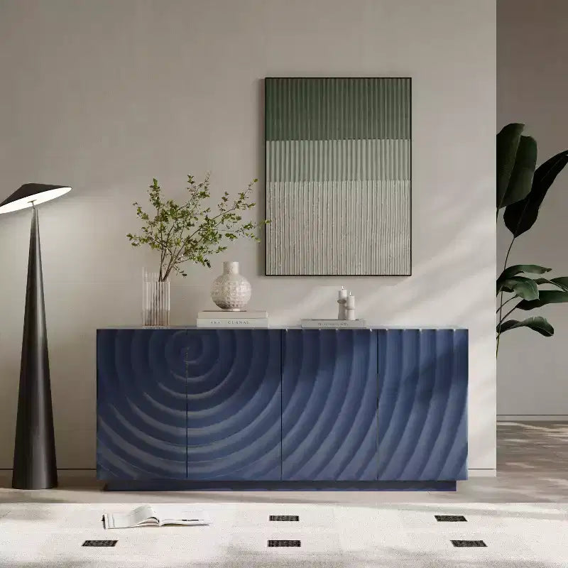 Buffet/bahut console TV 60" style moderne du milieu du siècle avec rangement, étagères réglables et motif géométrique