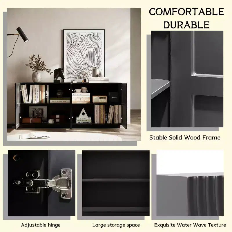 Buffet/bahut console TV 60" style moderne du milieu du siècle avec rangement, étagères réglables et motif géométrique