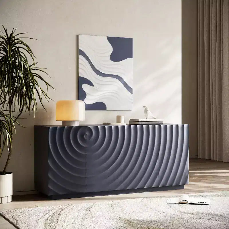Buffet/bahut console TV 60" style moderne du milieu du siècle avec rangement, étagères réglables et motif géométrique