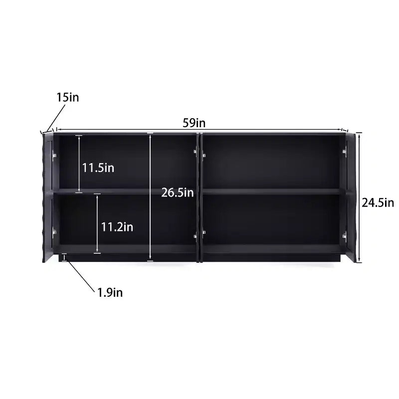 Buffet/bahut console TV 60" style moderne du milieu du siècle avec rangement, étagères réglables et motif géométrique