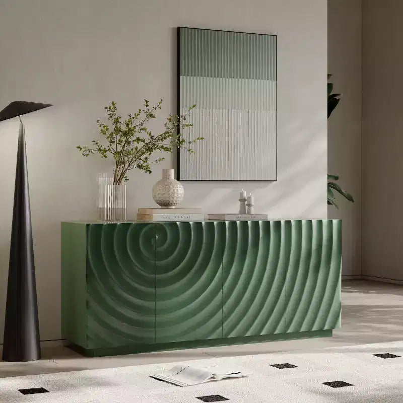 Buffet/bahut console TV 60" style moderne du milieu du siècle avec rangement, étagères réglables et motif géométrique