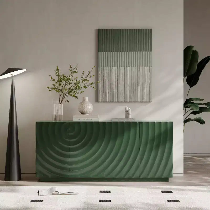Buffet/bahut console TV 60" style moderne du milieu du siècle avec rangement, étagères réglables et motif géométrique