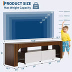 Meuble TV LED moderne pour téléviseurs jusqu'à 70 pouces, console de divertissement en bois blanc avec éclairage RVB, 2 tiroirs, étagères transparentes réglables