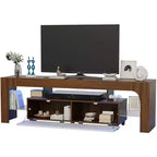 Meuble TV LED moderne pour téléviseurs jusqu'à 70 pouces, console de divertissement en bois blanc avec éclairage RVB, 2 tiroirs, étagères transparentes réglables