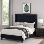 Lit Queen Size Royal Hampton, Tête de lit à Oreilles en Velours Noir