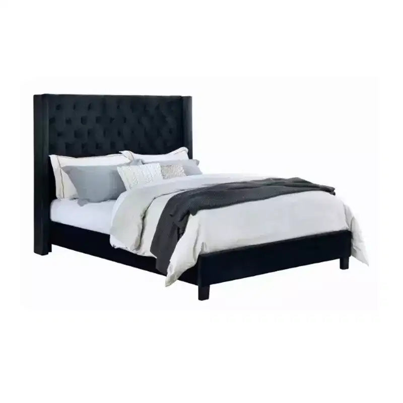 Lit Queen Size Royal Hampton, Tête de lit à Oreilles en Velours Noir