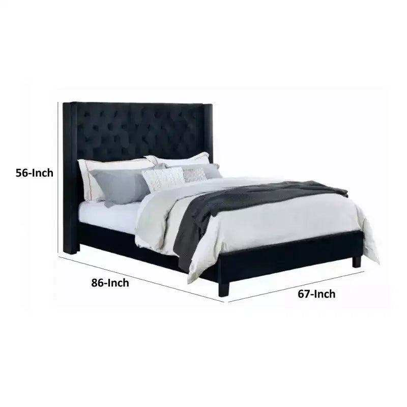 Lit Queen Size Royal Hampton, Tête de lit à Oreilles en Velours Noir