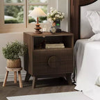Lot de 1 tables de chevet cannelées en chêne et frêne avec 2 tiroirs et étagère ouverte pour chambre/bureau