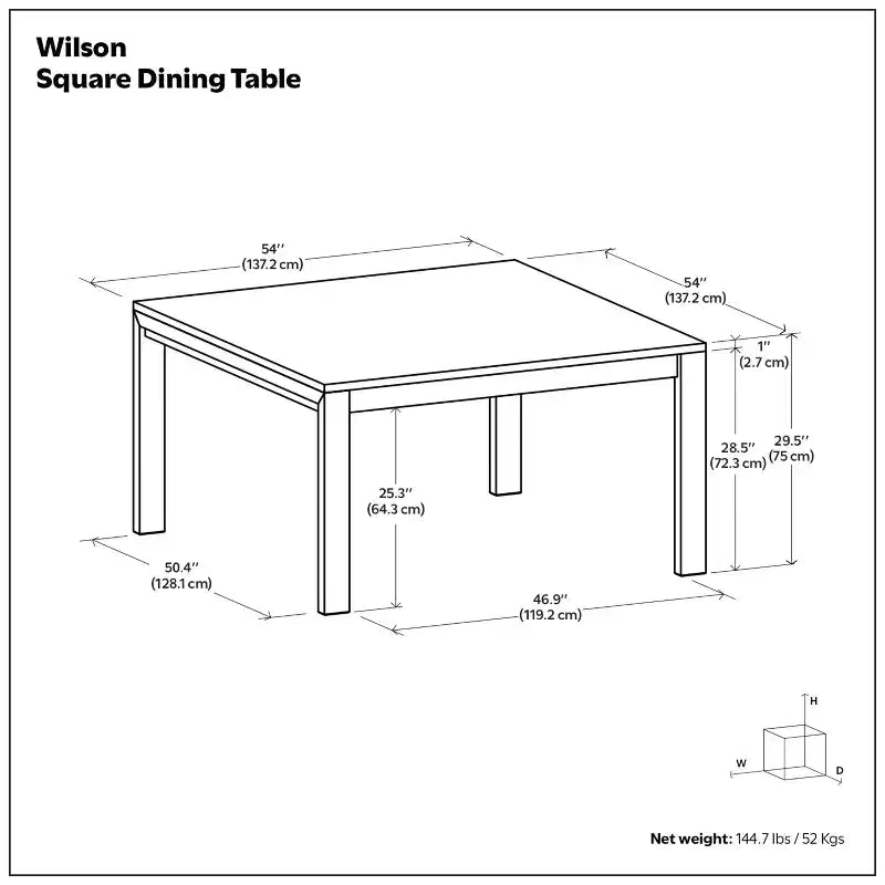 Table à manger carrée de style transitionnel Saige de 54 po x 54 po