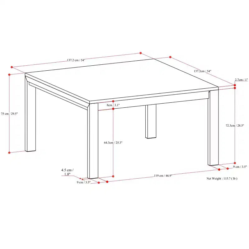 Table à manger carrée de style transitionnel Saige de 54 po x 54 po