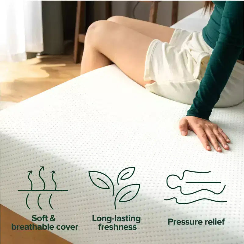 Matelas en mousse à mémoire de forme Zinus 8" Queen au thé vert, sans fibre de verre, fermeté moyenne, soulagement de la pression zoné, mousses et tissus certifiés sûrs.