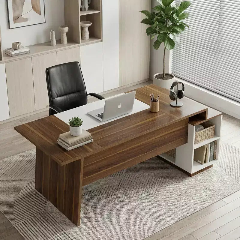 MAYEERTY Bureau de direction en L de 70,5 L, Bureau d'ordinateur de maison avec armoire