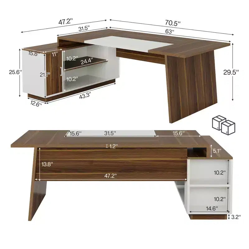 MAYEERTY Bureau de direction en L de 70,5 L, Bureau d'ordinateur de maison avec armoire