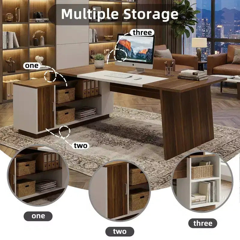 MAYEERTY Bureau de direction en L de 70,5 L, Bureau d'ordinateur de maison avec armoire