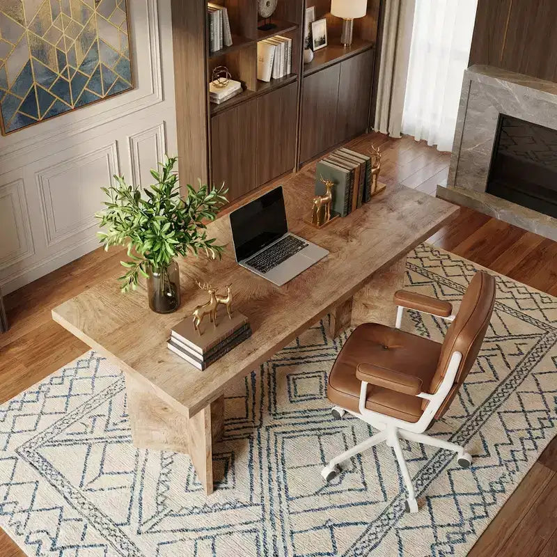 MAYEERTY 63 Bureau de Direction en Bois Style Ferme, Bureau à Domicile avec Grand Plateau