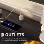 Meuble TV noir moderne de 63 pouces avec prises de courant, étagère réglable, console de centre de divertissement spacieuse pour salon ou chambre à coucher