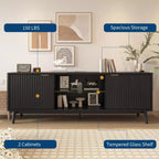 Meuble TV noir moderne de 63 pouces avec prises de courant, étagère réglable, console de centre de divertissement spacieuse pour salon ou chambre à coucher