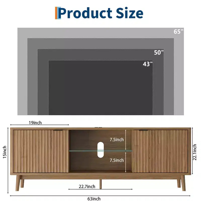Meuble TV noir moderne de 63 pouces avec prises de courant, étagère réglable, console de centre de divertissement spacieuse pour salon ou chambre à coucher