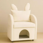 JVNOXK 27-inch Rabbit Ear Pet-Friendly Armchair with Built-in Cat/Dog Hideaway and Side Pockets Comfortable Dual-Use Sofa Chair, Beige