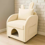 JVNOXK Fauteuil convivial pour animaux de compagnie de 27 pouces avec oreilles de lapin, cachette intégrée pour chat/chien et poches latérales, canapé-chaise confortable à double usage, beige