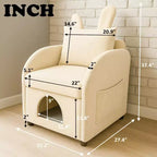 JVNOXK Fauteuil convivial pour animaux de compagnie de 27 pouces avec oreilles de lapin, cachette intégrée pour chat/chien et poches latérales, canapé-chaise confortable à double usage, beige