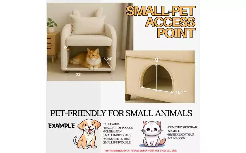 JVNOXK Fauteuil convivial pour animaux de compagnie de 27 pouces avec oreilles de lapin, cachette intégrée pour chat/chien et poches latérales, canapé-chaise confortable à double usage, beige