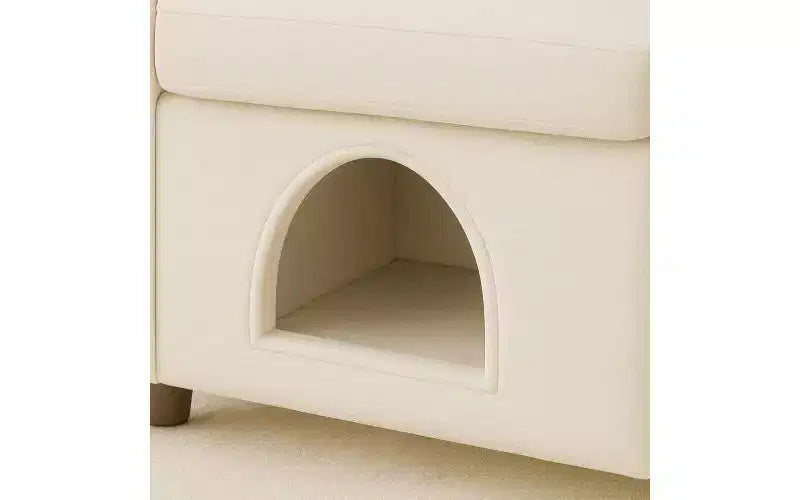 JVNOXK Fauteuil convivial pour animaux de compagnie de 27 pouces avec oreilles de lapin, cachette intégrée pour chat/chien et poches latérales, canapé-chaise confortable à double usage, beige